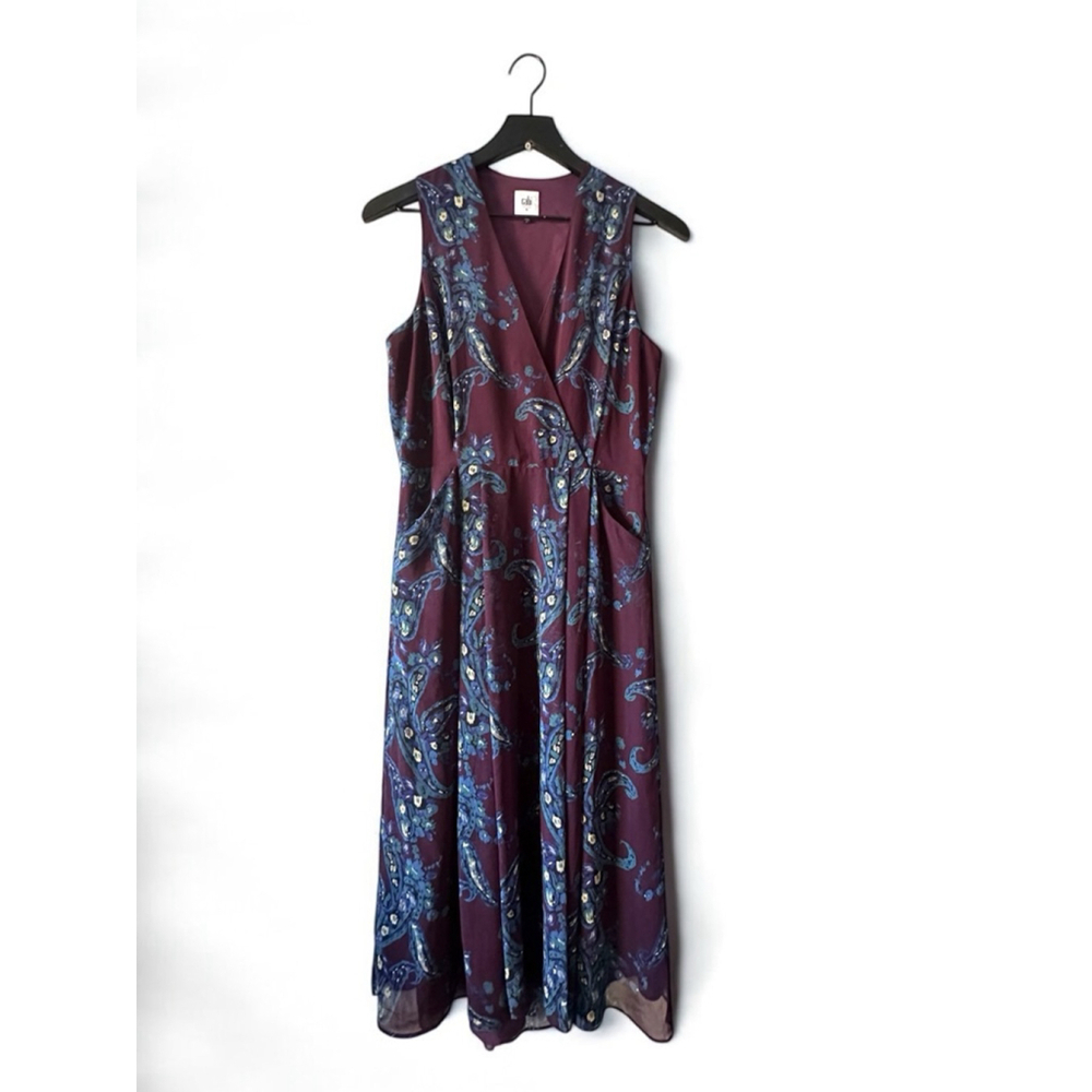 Cabi Purple Blue Paisley Midi Wrap Dress Size 6